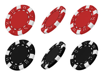 Naklejka premium 3d rendered red and black casino chips from different angles