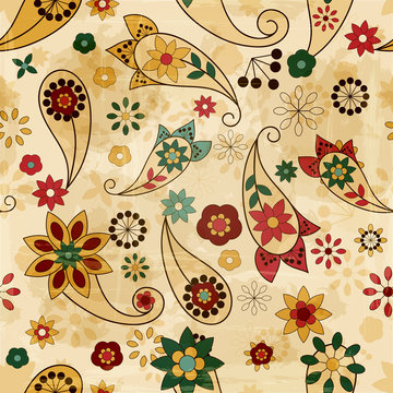 vector seamless spring  pattern, paisley elements and flowers, o