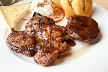 Chicken and pork steak