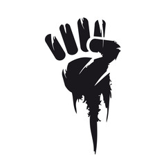 Black and white clenched hand fist painting protest illustration