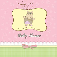 childish baby girl shower card with hippo toy