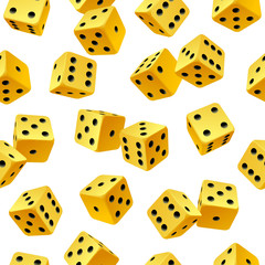 Vector yellow dice seamless background on white