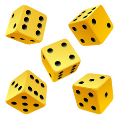 Vector rolling yellow dice set on white background
