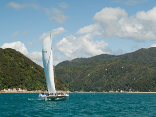 Catamaran dans le parc national d'Abel Tasman