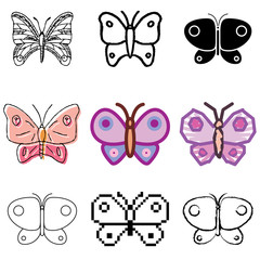 butterfly icons vector set