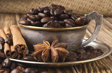 coffee in a silver cup