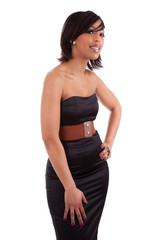 Fototapeta premium Beautiful african woman with elegant black dress