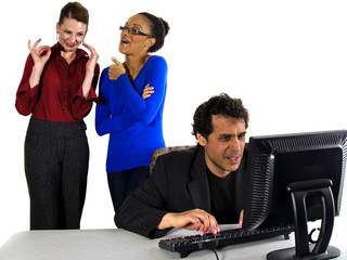 female co workers gossiping about male co worker