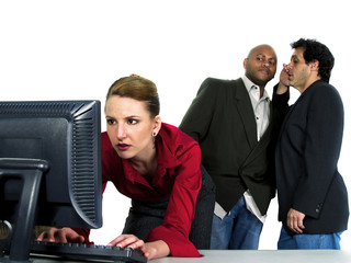 male co workers gossiping about female co worker