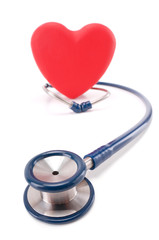 Heart and stethoscope isolated on white background