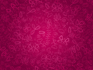 Seamless doodle texture with flower and butterflies