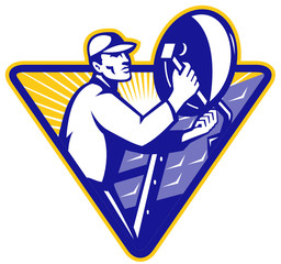 Satellite Installation Technician Worker retro © Redwater Vectors