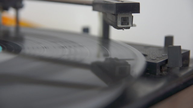 Vinyl record played on turntable close-up