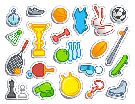 Simple sports icons in the form of stickers