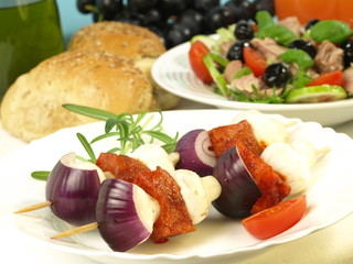 Kebabs with mushrooms meal