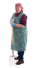 Aktive Seniorin h&auml;lt Mistgabel