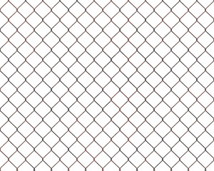 Rusty chainlink fence isolated on white background