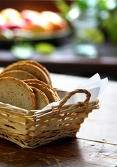 White bread in woven basket