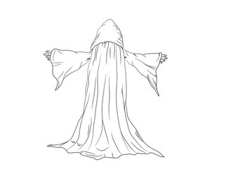 outline vector illustration of a wizard or monk