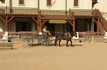 Cowboy driving a wagon at Mini Hollywood Movie Set , Spain