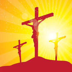 three crosses in rays