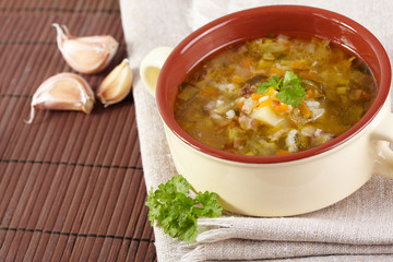 The Russian cuisine. Rassolnik soup