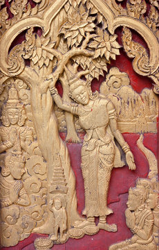 Wood carvings of the Buddhist religion.