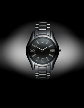 Men watch  on a reflective black background