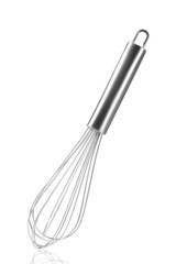Metal whisk for whipping eggs isolated on white