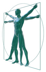 Vitruvian man on white three-quarter view