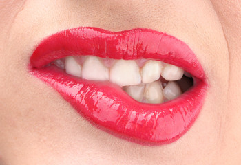 Fototapeta premium beautiful make up of glamour red gloss lips