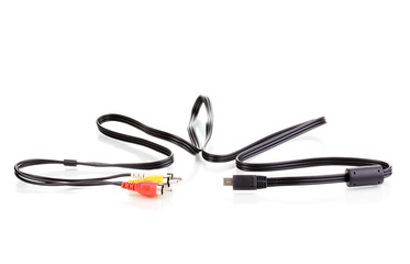 Audio and video cable isolated on white