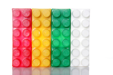 plastic buidling blocks over white