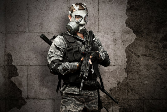 soldier with gas mask