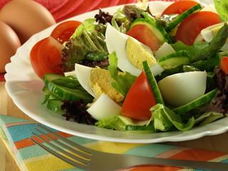 Easter holiday meal with fresh eggs