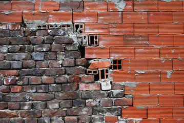 Mixed old and new bricks wall as background