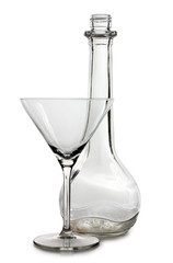 Empty bottle and glasses