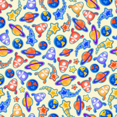 Naklejka premium Cosmic Doodle Seamless Pattern