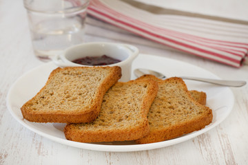 toasts with jam on the plate