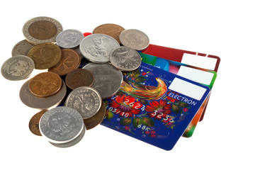 credit cards and coins