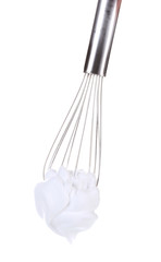 Metal whisk for whipping eggs with cream isolated on white