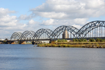 Fototapeta na wymiar Railway bridge in Riga, Latvia
