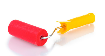 bright paint roller isolated on white