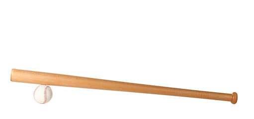 baseball ball and bat isolated on white