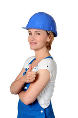 Woman with blue helmet