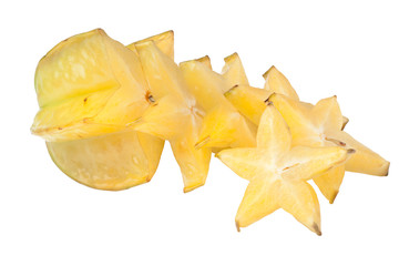 Fototapeta premium Riped carambola sliced into star shape isolated on white