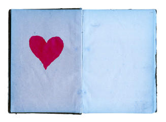Open Diary With Blue Pages And Big Red Heart