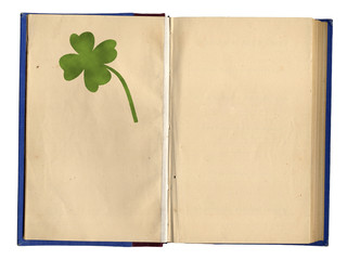 Open Empty Book With Four-Leaf Clover