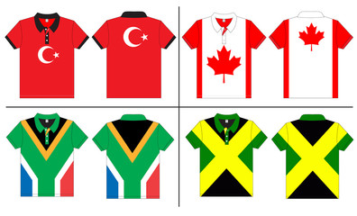 Flag polo shirt designs internationally. Vector template