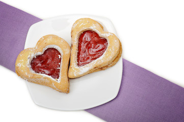 cookies heart-shaped with jam